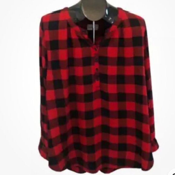 Universal Thread Red & Black Buffalo Check Tunic Top Brushed Flannel - Picture 1 of 5